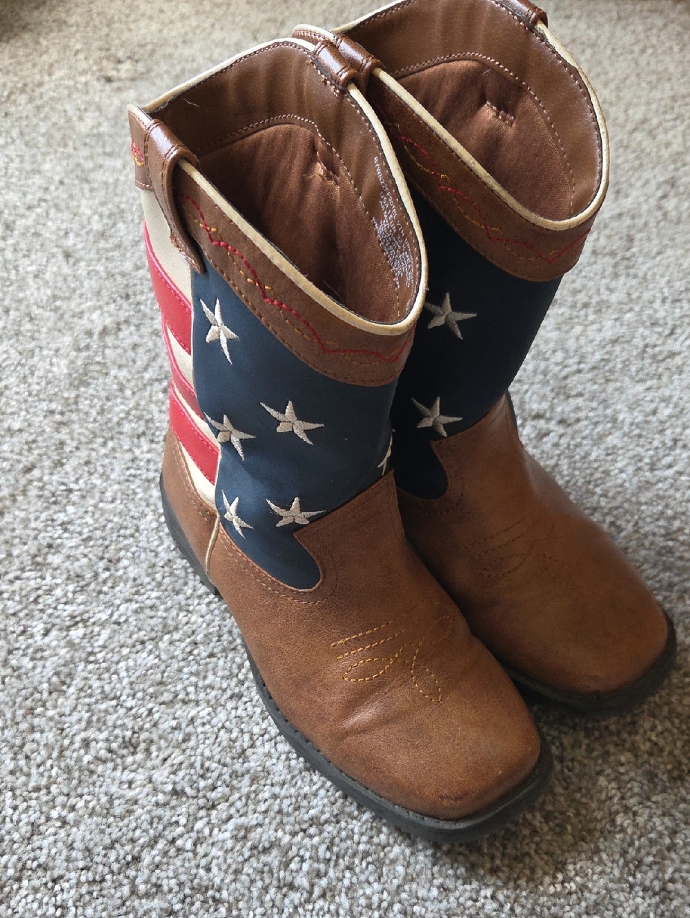 Patriotic Star-Striped Brown Cowboy Boots